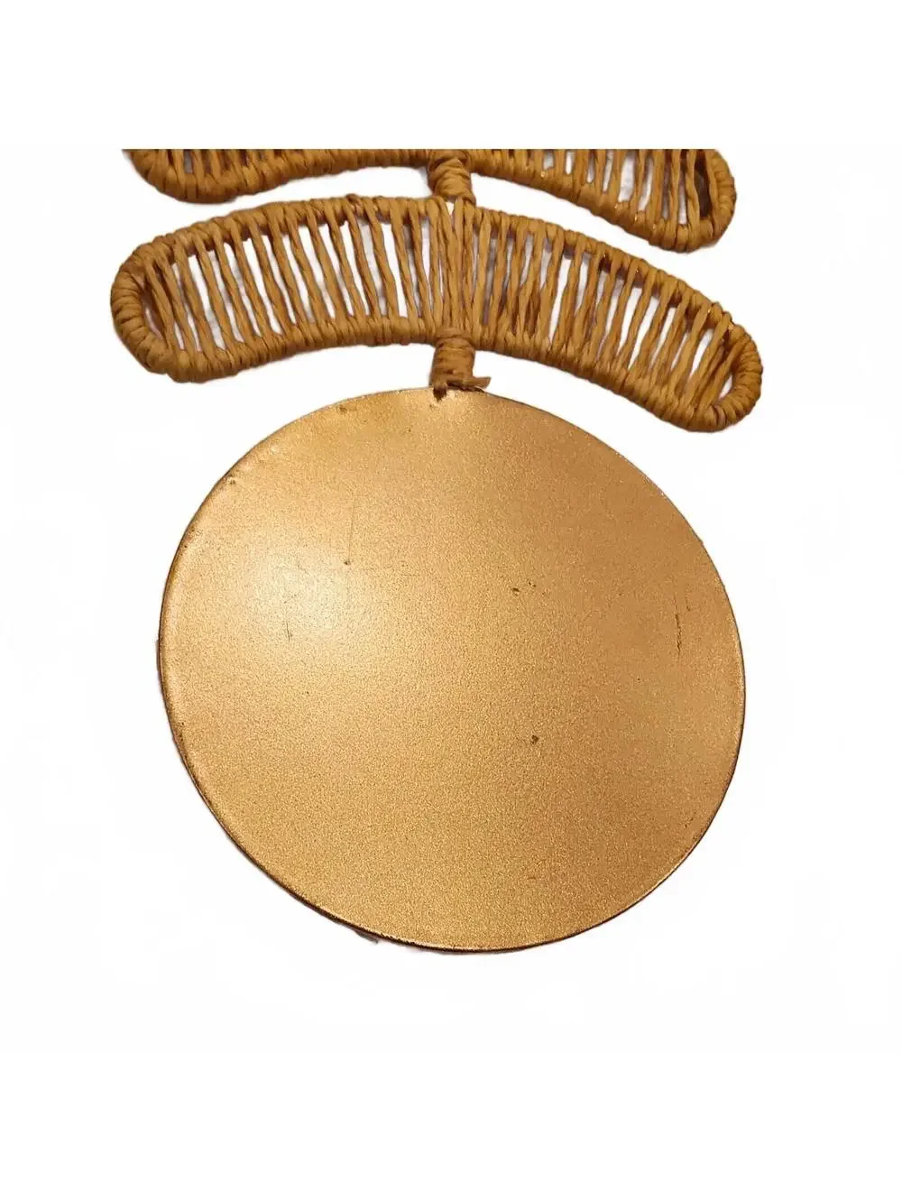 World Market Woven Paper Rope Rattan Wall Hanging Decor Gold Capiz Shell Boho